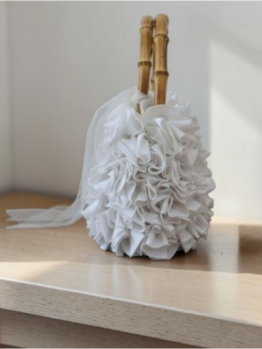 Braciano White Ruffle Bamboo Handle Bag - Picture 3 of 6